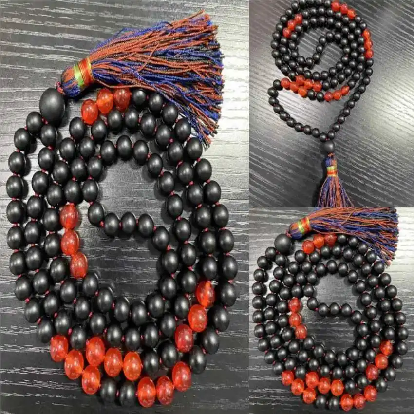 

8mm 108 frosted black agate carnelian beads knot necklace Pendant Crystal Gift Yoga Spiritual Men Classic Layered