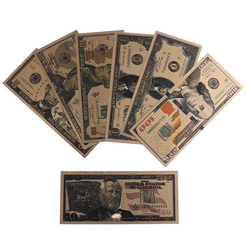 24K Gold Plated Souvenir Banknotes Dollars 7pcs/Set gold plated banknote