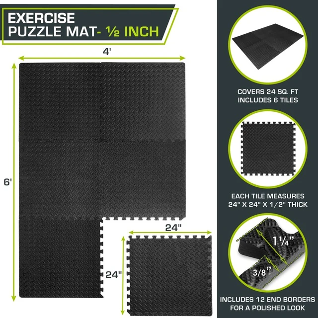 Cap Carpet Texture Top Gray 24 in. x 24 in. x 12 mm Interlocking Mats for Home Gym, Kids Room & Living Room (48 Sq. ft.)