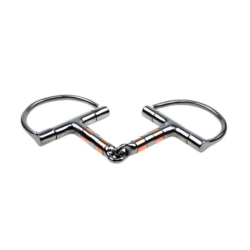 Horse Snaffle Stainless Steel D-Ring Horse Chew French Link Loose Thickeness Bit Loose Mouth Bit with Copper Rollers for Horse 6