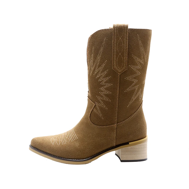 

Cow Sueder Women Ankle Boots 2023 Spring Autumn Black Brown Square Heel Pointed Toe Chunky Heel Slip-on