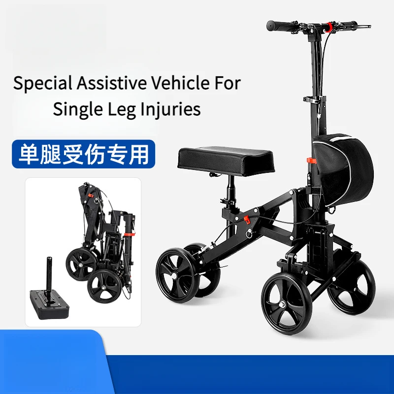 Fashion One-Leg Injury Knee Rollator Portable Foldable Can Sit And Push Rehabilitation Car Fracture Travel Artifact