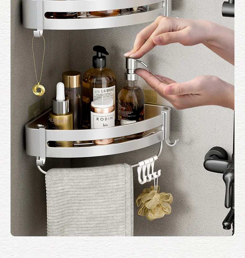 Aluminum Corner Shower Rack - Wall Mounted Bathroom Storage Organizer