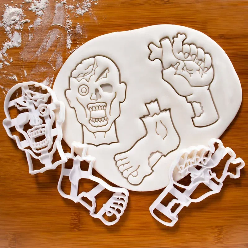 Halloween Zombie Cookie Cutter Mold 3D Pumpkin Witch Black Cat Fondant Embosser Stamp for Pastry Dough Cake Decorating Tools
