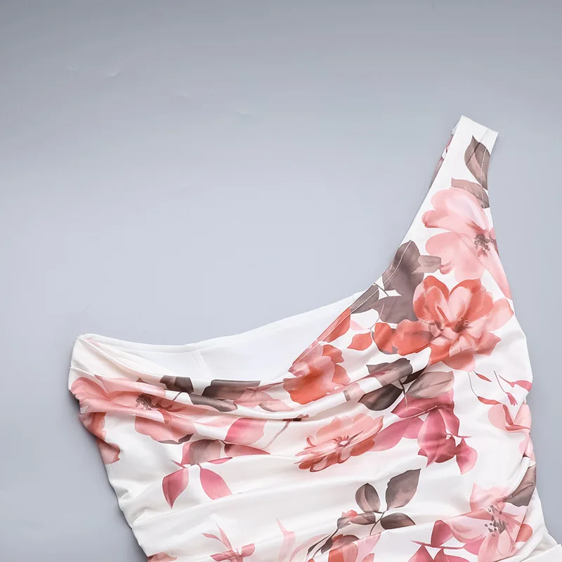 Vestido midi sexy con estampado de un solo hombro para mujer, vestido largo ajustado sin mangas con hombros descubiertos y espalda descubierta para fiesta y club.