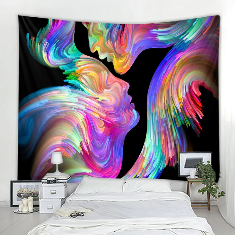 

Home Decor Tapestry, Psychedelic Yoga Mandala Boho Hippie Wall Decor Tapestry, Abstract Couple Tapestry