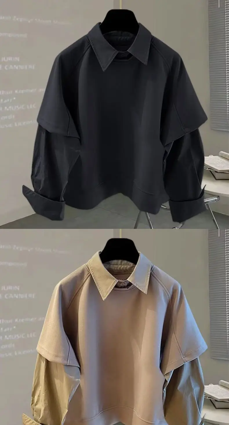 Two-piece Spliced long-sleeved Shirt for Autumn Winter Men's New Sweatshirt Korean Style Trendy Loose Fashion Versatile Top