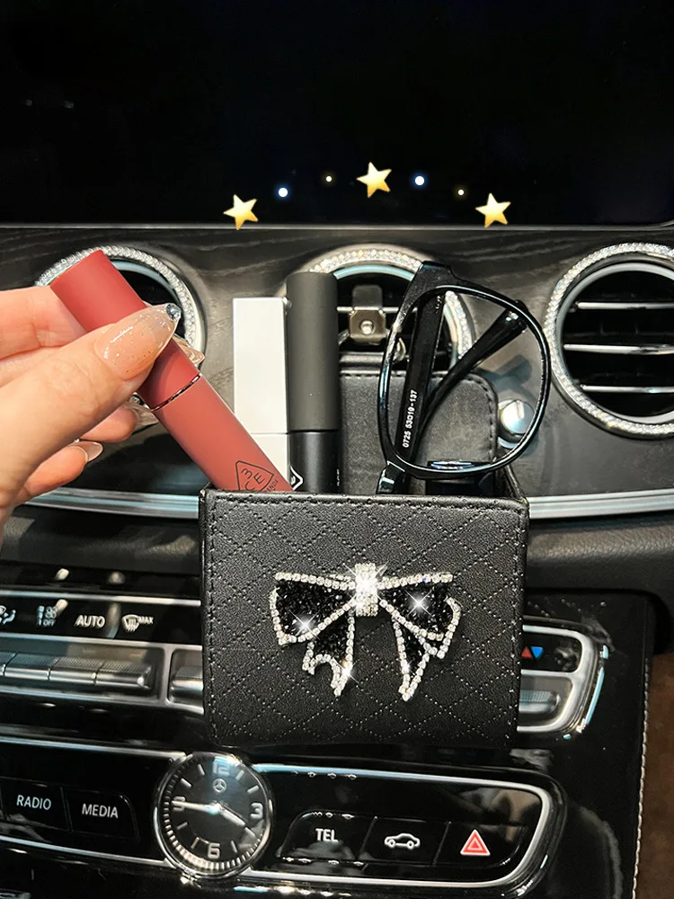 

Car Air Outlet Storage Bag Hanging Bag Drill Bow Camellia Car Storage Box In-Car Storage Box Clean And Tidy Cute Storage Box
