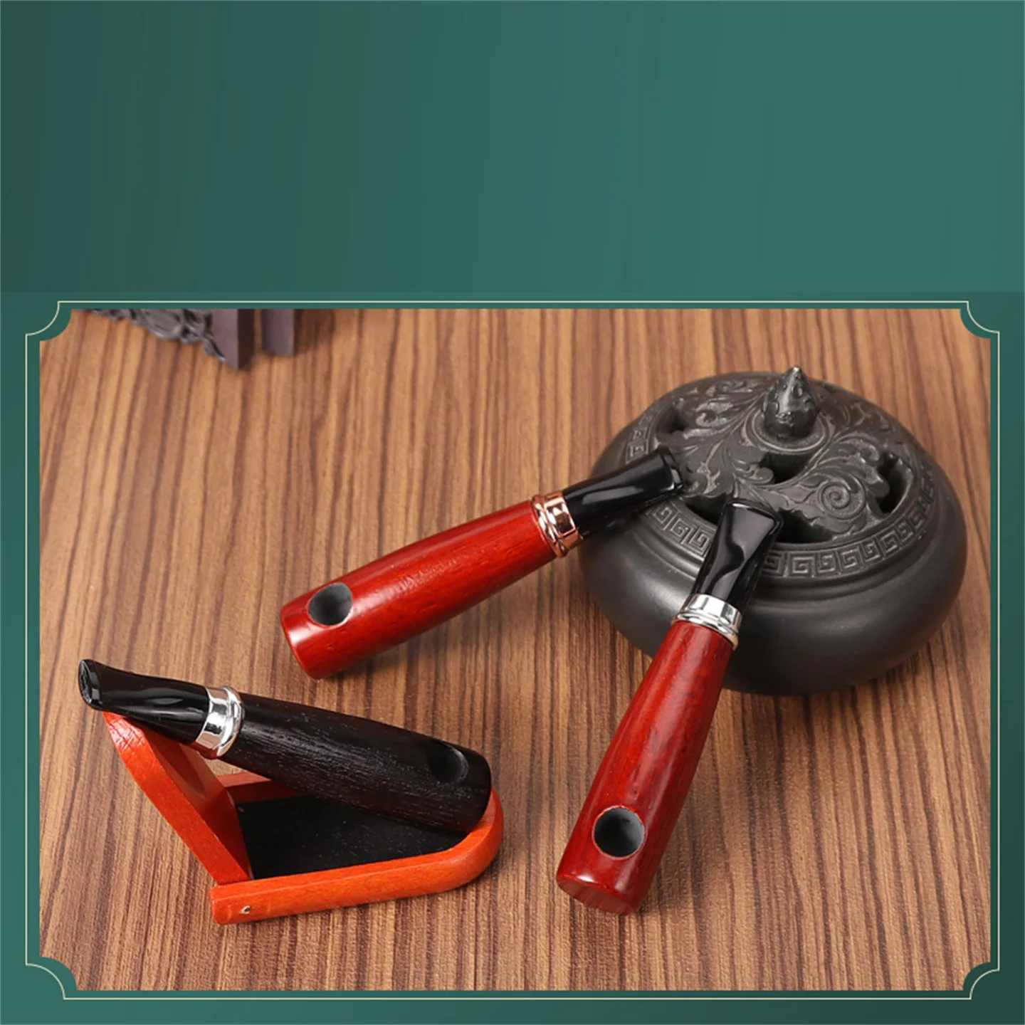 Handmade Tobacco Pipe Small And Portable Compact Cigar Style Straight Aooka Wood Filter Pipe Smoking Set