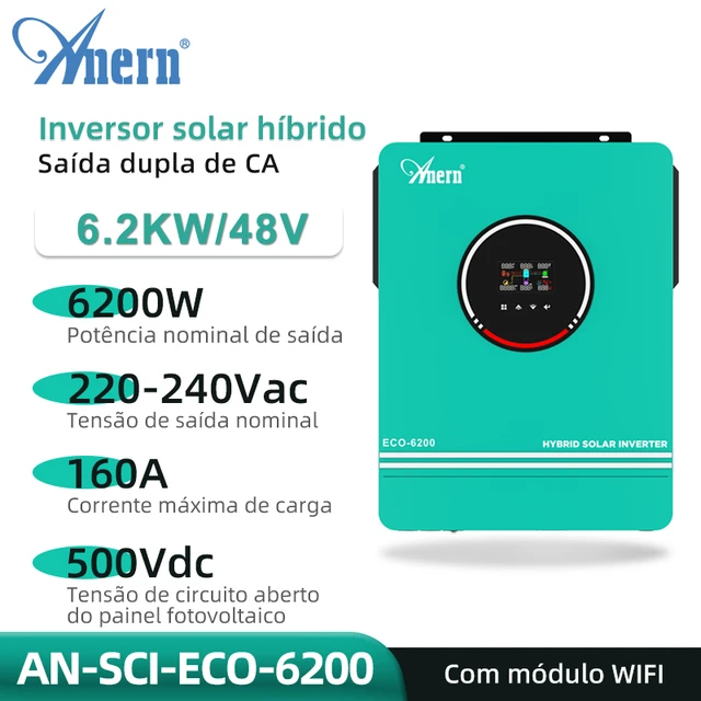 3600W 6200W Grade Tie/Off Grade Inversor Solar Híbrido 6.2KW 48V 120A MPPT  Controlador Solar 90-450VDC PV Entrada Com Wi-Fi