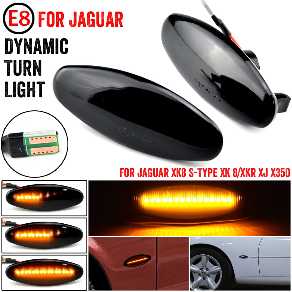 

2X For Jaguar XJ8 XJR 1997-2005 XJX350 S-Type Smoke lens Dynamic LED Side Marker Light Turn Signal Lamp