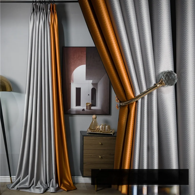Modern Light Luxury Curtains for Living Room Thickened Black Silk High