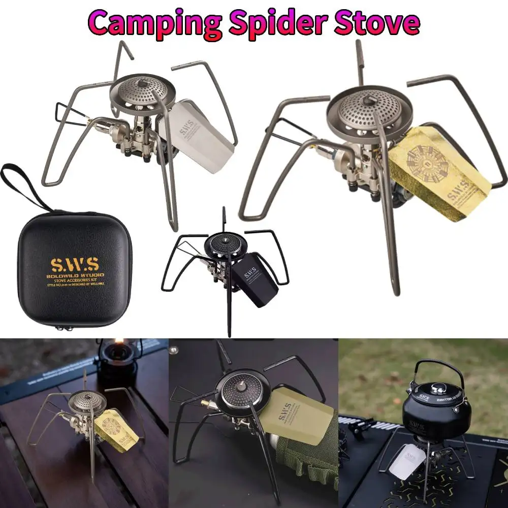 2900W Camping Spider Stove Folding Card Stove Adjustable Outdoor Barbecue Metal Lightweight Gas Camping Tableware