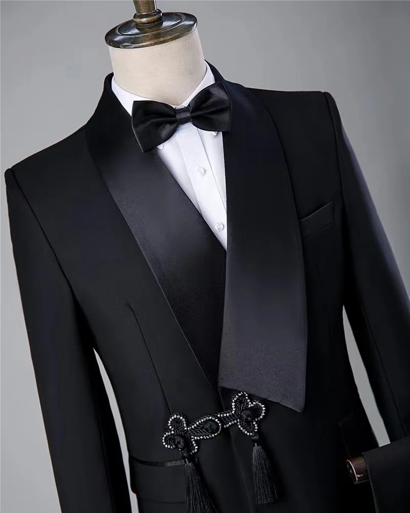 Retro frog Black Prom Suits Mens for wedding Formal Groom Party Fashion Tuxedos dance mans loose and comfortable Blazers