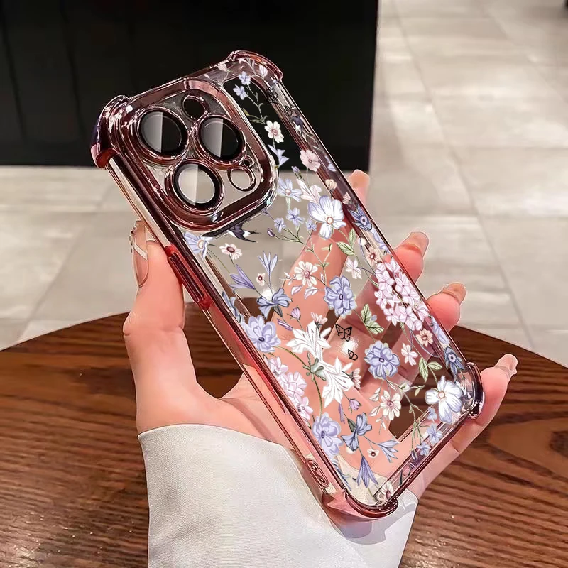 Floral Plating Shockproof Flower Phone Case - Cute New Design