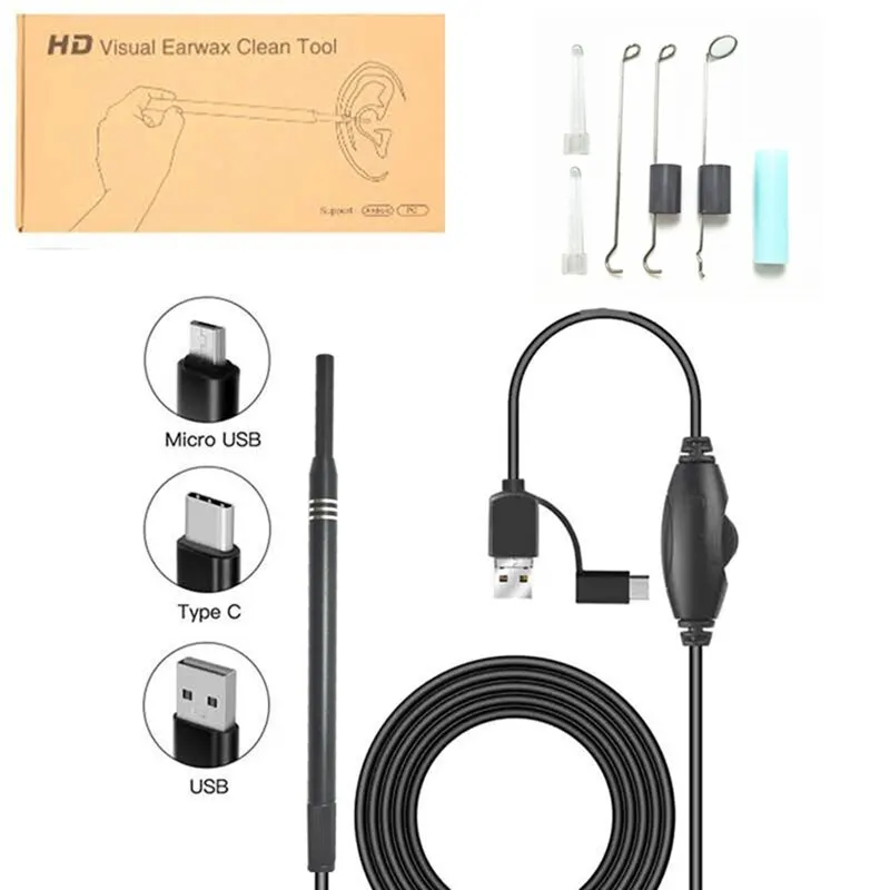 USB HD mini camera electronic ear spoon endoscope cleaner earwax removal cleaning tool intelligent visual ear picking spoon ear pick ear wax cleaner ear cleaner set ear camera ear picking tools set ear wax removal kit