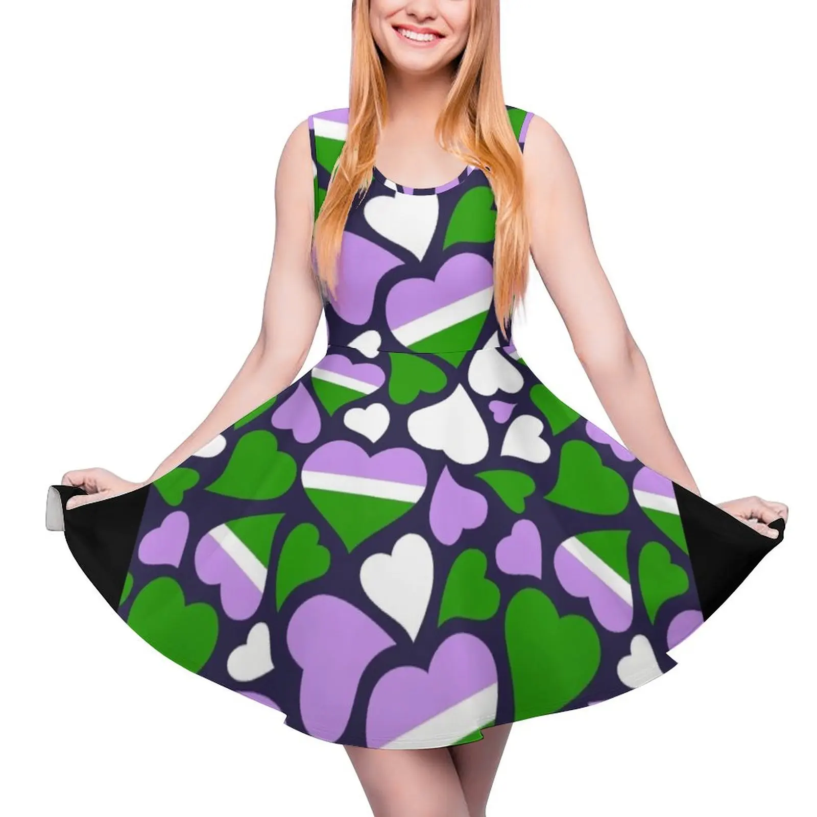 Genderqueer Pride Hearts Sleeveless Dress summer dress korean women dress women elegant luxury summer daily