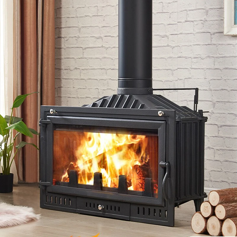 เตาทําความร้อนฟืนเหล็กหล่อไฟจริงเตาผิงแบบฝังสําหรับใช้ในร่มในห้องนั่งเล่นวิลล่าสําหรับบ้านในตัวในชนบท 1