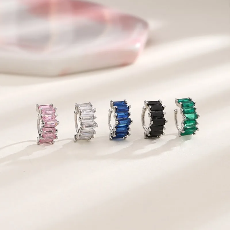 Ear Clip Earrings A Girl 1Pcs Irregular Square Zircon for Women Geometry Ear Cuff Party Fashion Silver Color Jewelry Gifts
