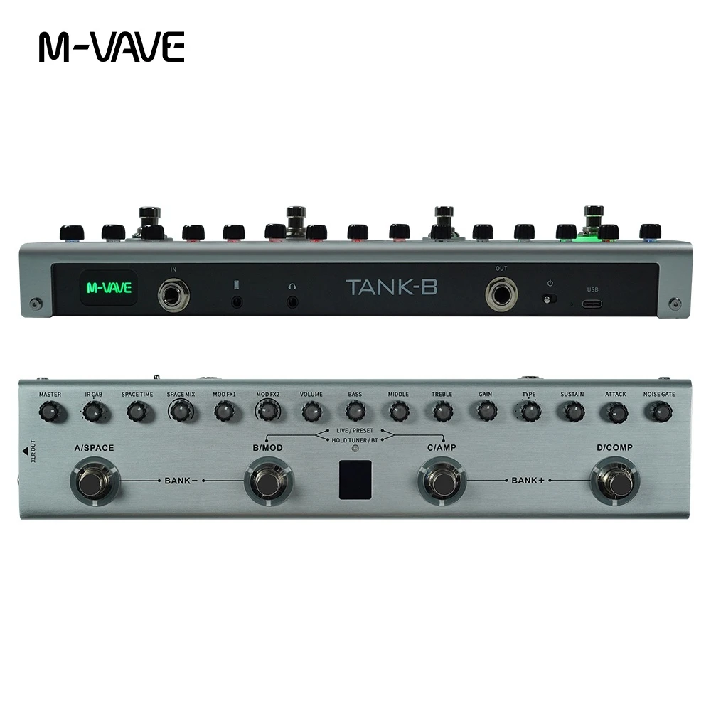 

M-VAVE Tank-B BASS Multi-Effects Pedal Rechargeable 36 Presets 9 Preamp Slots 8 IR Cab Slots 3Modulation/Delay/Reverb Effects