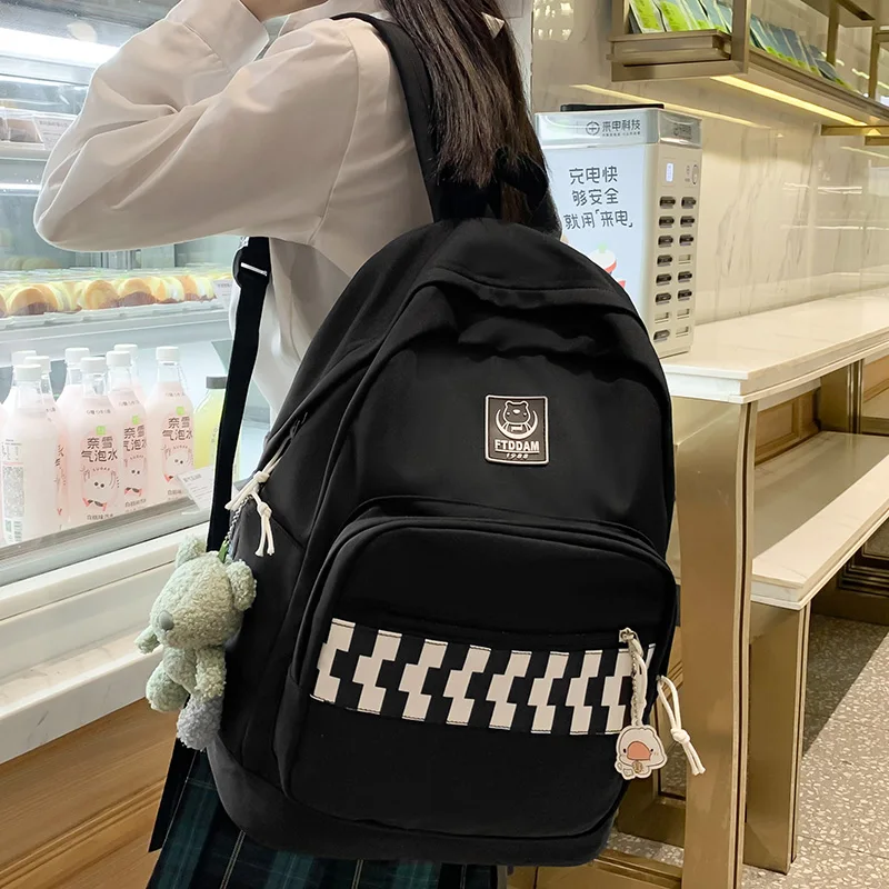 New Lady Plaid Nylon College Packet Fashion Girl Travel Laptop Student Backpack Women Leisure School Bag Female Lattice Book Bag