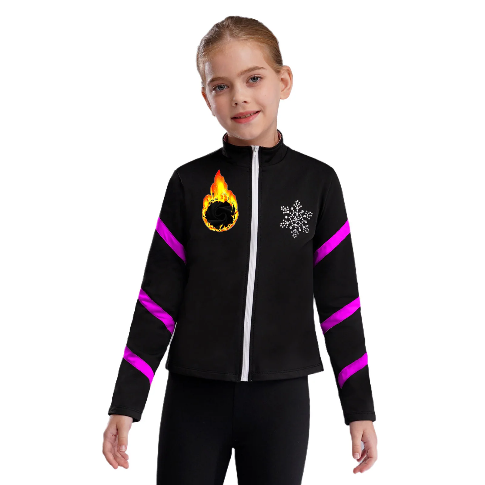 Children Zipper Sweatshirt Kids Girls Fleeces Jacket Coat Tops for Figure Ice Skating Coats Gym Gymnastics Workout Sportswear