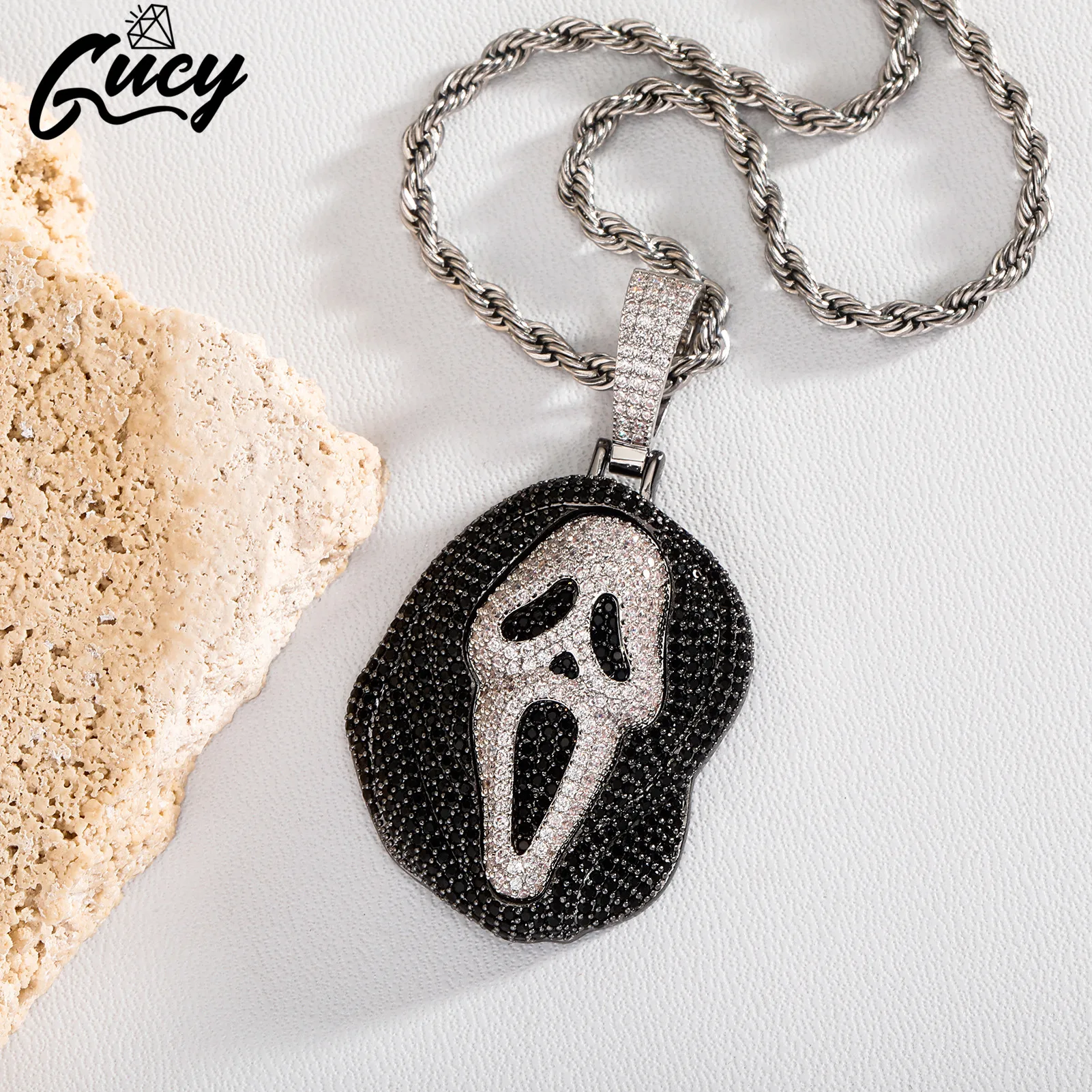 

GUCY ожерелье в виде призрака и подвеска с 4 мм цепью для тенниса и блестящим кубическим цирконием, мужские украшения для подарка
