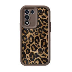 Leopard Red Lips Wrist Strap Lanyard Phone Case Cover - S22 Ultra (J67 - Coffee)