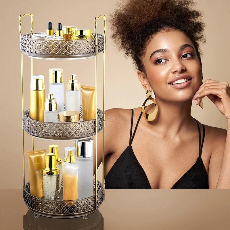 Rotating Makeup Organizer, Bedroom Dresser or Vanity Countertop Storage, clear cosmetic storage rack,Cosmetics display stand 4