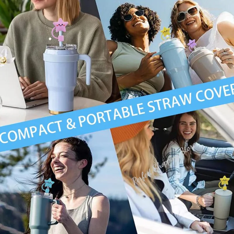Straw Covers 10mm for Stanley Cup Reusable Silicone Straw Topper Compatible with 30&40 Oz Tumbler Dust-Proof Tips Lids