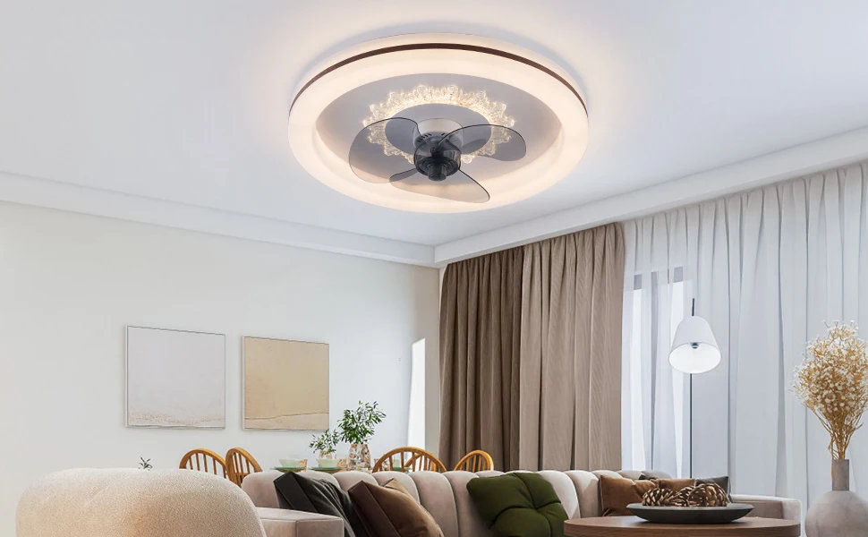 18.5 Inch Ceiling Fan with Lights, Low Profile Fan W/ Remote Control Semi Flush Mount Tri-Color Fandelier with 3 Hidden B