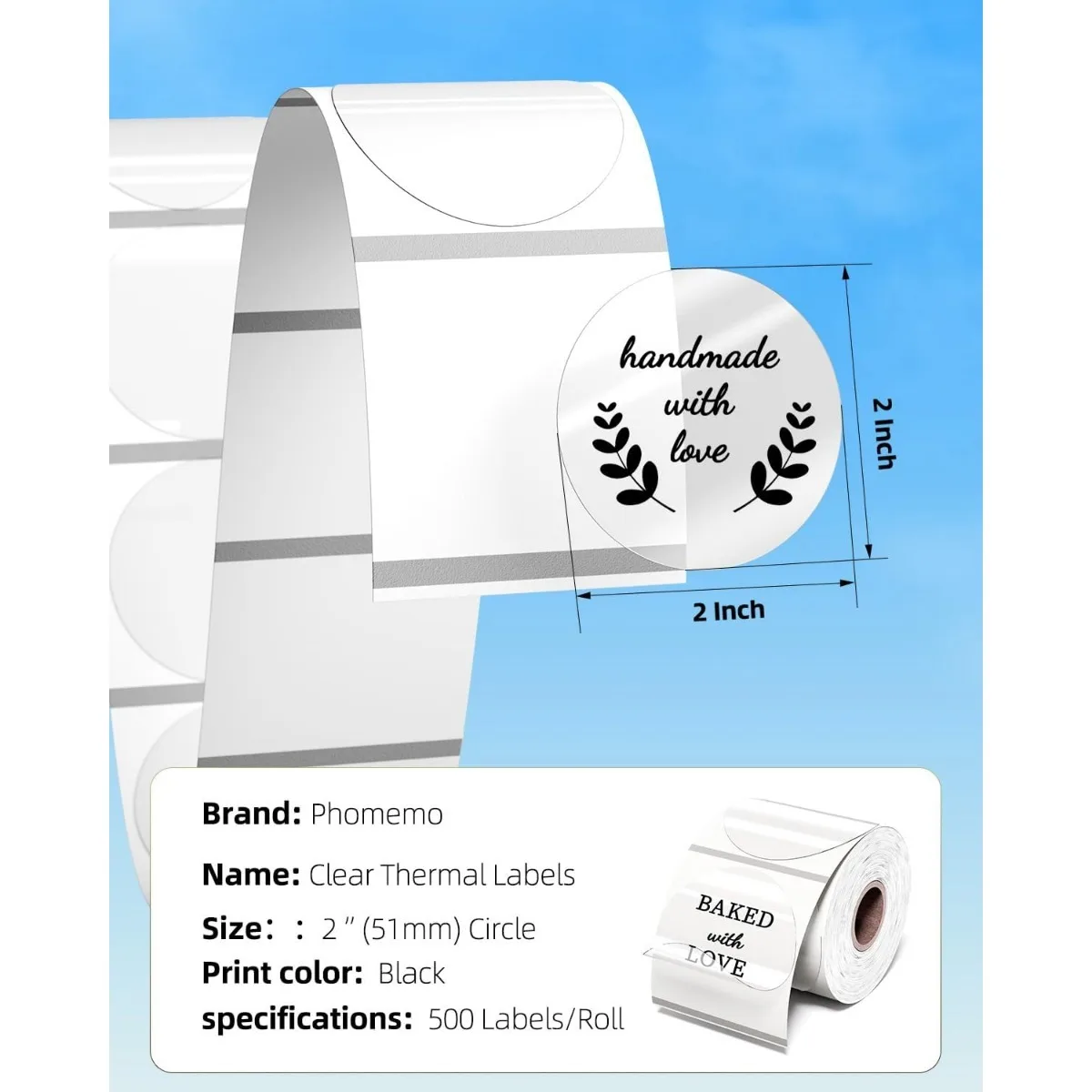 2 Inch Circle Transparent Thermal Labels，2" Round Thermal Printer Stickers，50*50mm Circle Sticker Labels for Thermal Printer