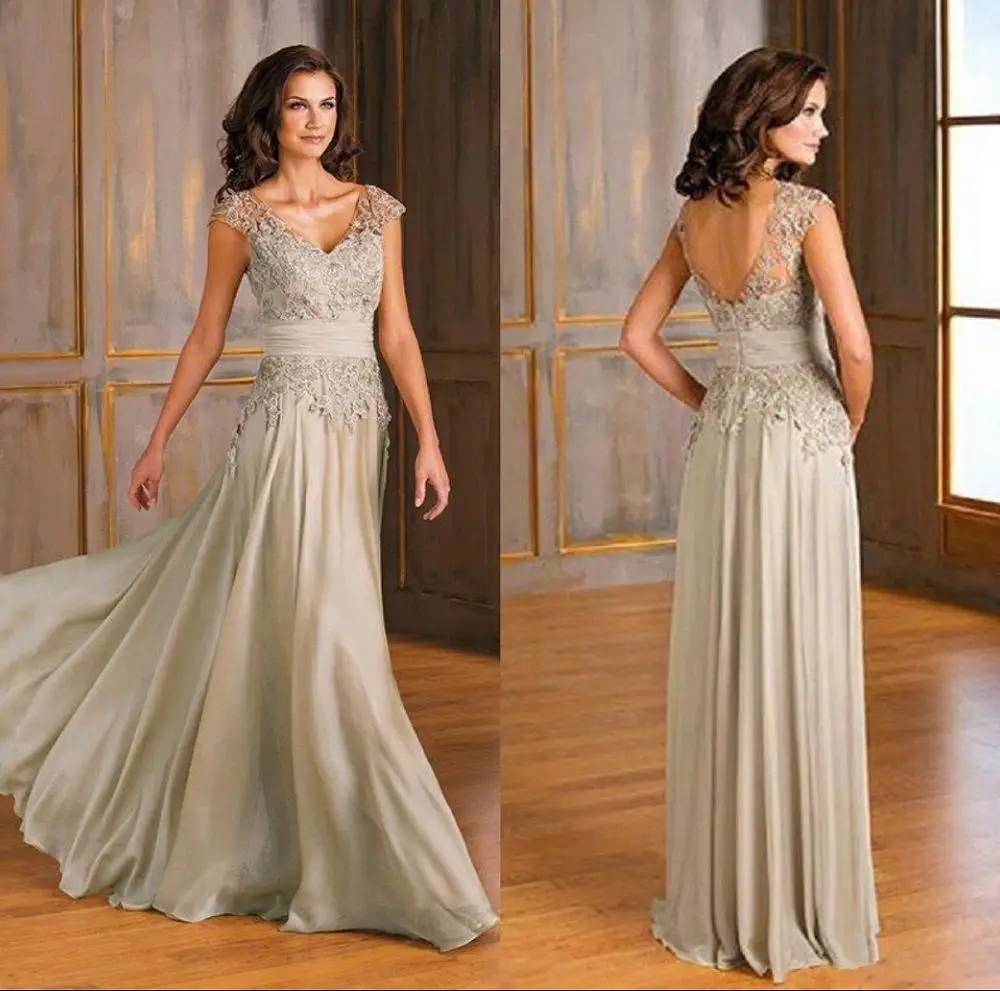 Champagne Chiffon Silk Mother of the Bride Dresses Plus Size Cap Sleeves Formal Wedding Guest Celebrity Evening Dresses