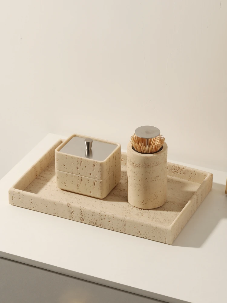 Wabi-Sabi Style Natural Yellow Travermont Vanity Tray, Bathroom Mouthwash Cup, Washstand Shelf, Home Retro Decoration 4