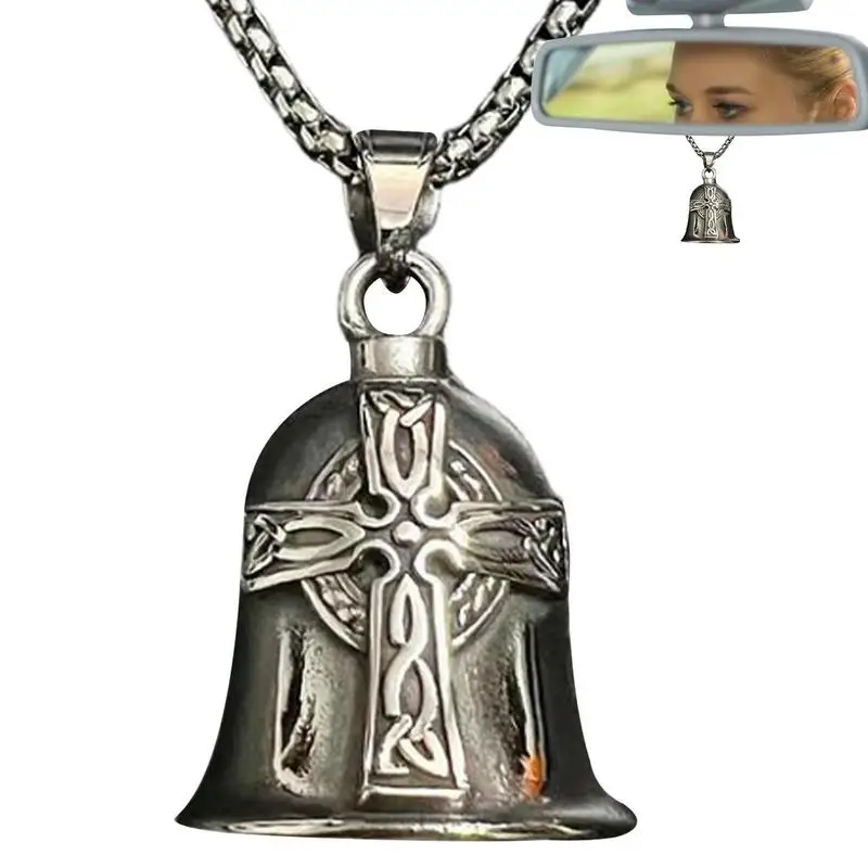 Automotive Guardian Riding Bells Titanium Steel Multi-Purpose Pendant Viking Cross Riding Bell For Cars & Motorcycle Accessories vintage cross wings angel guardian bell motorcycle necklace for men fashion charm bell pendant rider jewelry gift