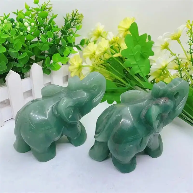 

11CM Natural Green Aventurine Elephant Crystal Carved Animal Figurine Healing Quartz Gemstone Crafts Home Decoration Gift 1PCS