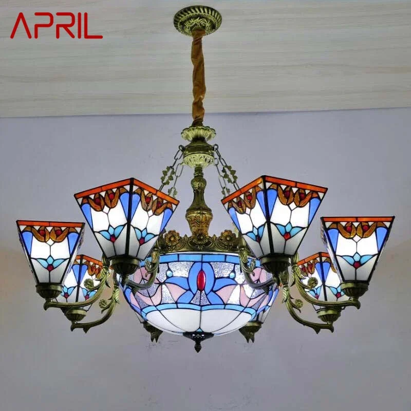 

APRIL Tiffany European Living Room Pendant Lamp American Chandelier Bedroom Restaurant Bar Caf é Colour Glass Chandelier