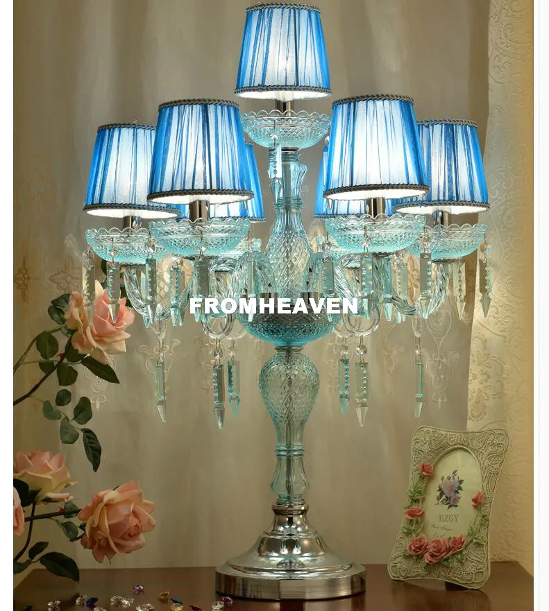 

Free Shipping Crystal Table Lamp Modern Blue Color Art High Grade Crystals k9 Table Lamp For Home Bedroom Living Room Decoration