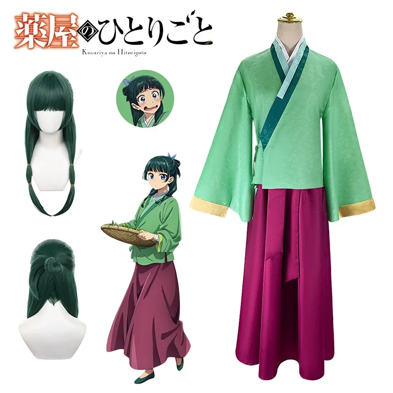 

Maomao Cosplay Costume Wig Anime The Apothecary Diaries Dress Skirt Green Top Suit Kusuriya No Hitorigoto Halloween for Women