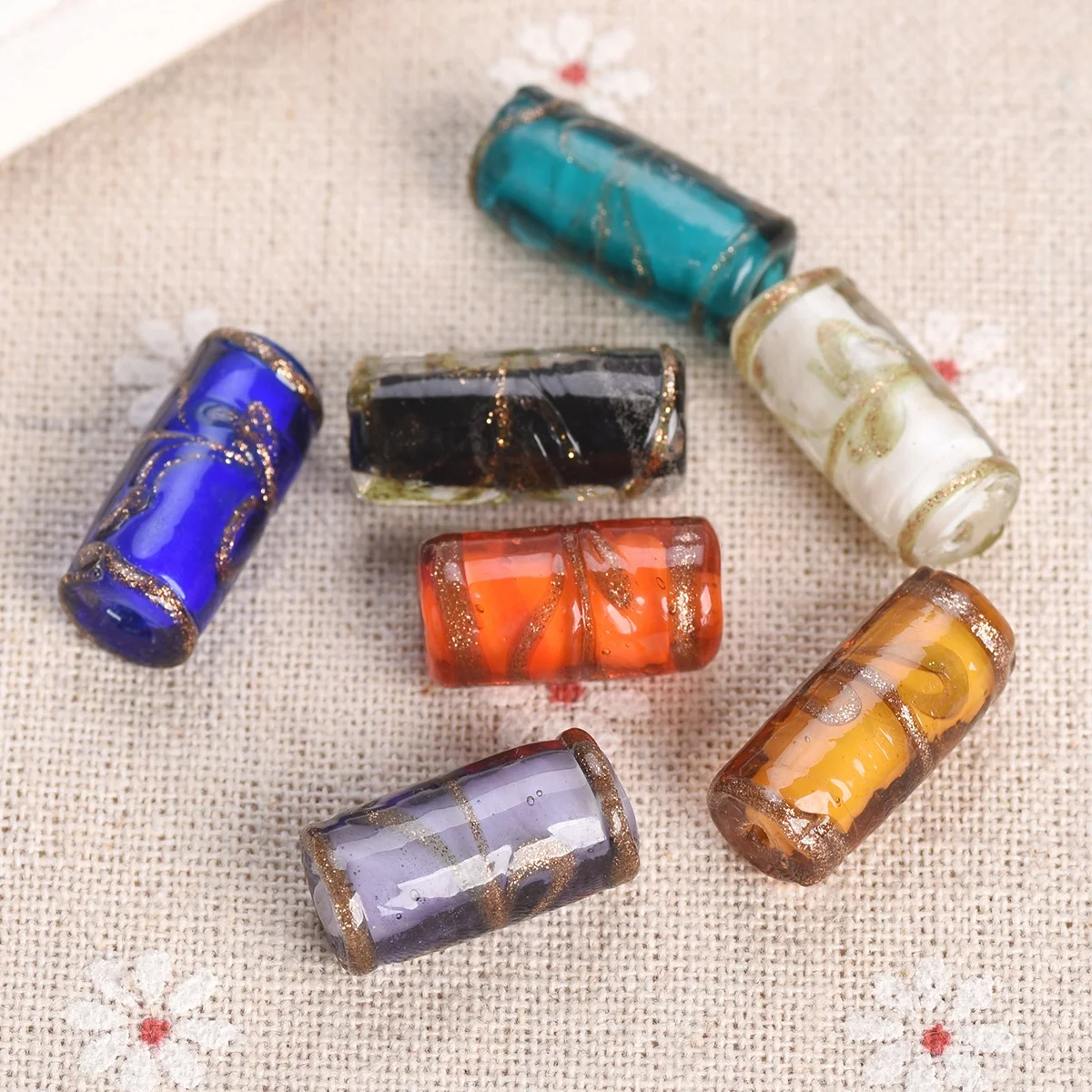 5pcs 22x10mm Cylinder Handmade Foil Lampwork Glass Loose Beads for Jewelry Making DIY Crafts Findings 50pcs drawstring gold silver bag fabric wedding bag aluminium foil cloth bag wedding bags for gifts for guests jewelry packaging