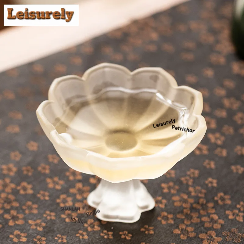 30ml Flowing Cloud Glass Lotus High Foot Teacup Retro Tea Bowl Single Cups Tea-tasting Smelling Cup Jianzhan Master Cups For Tea