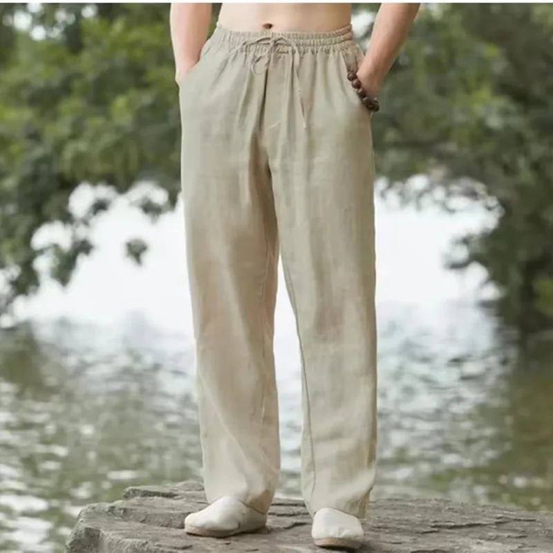 Men's Beach Pants Joggers Streetwear Cotton Linen Sweatpants Casual Pants Hawaiian Vacation Loose Summer Long