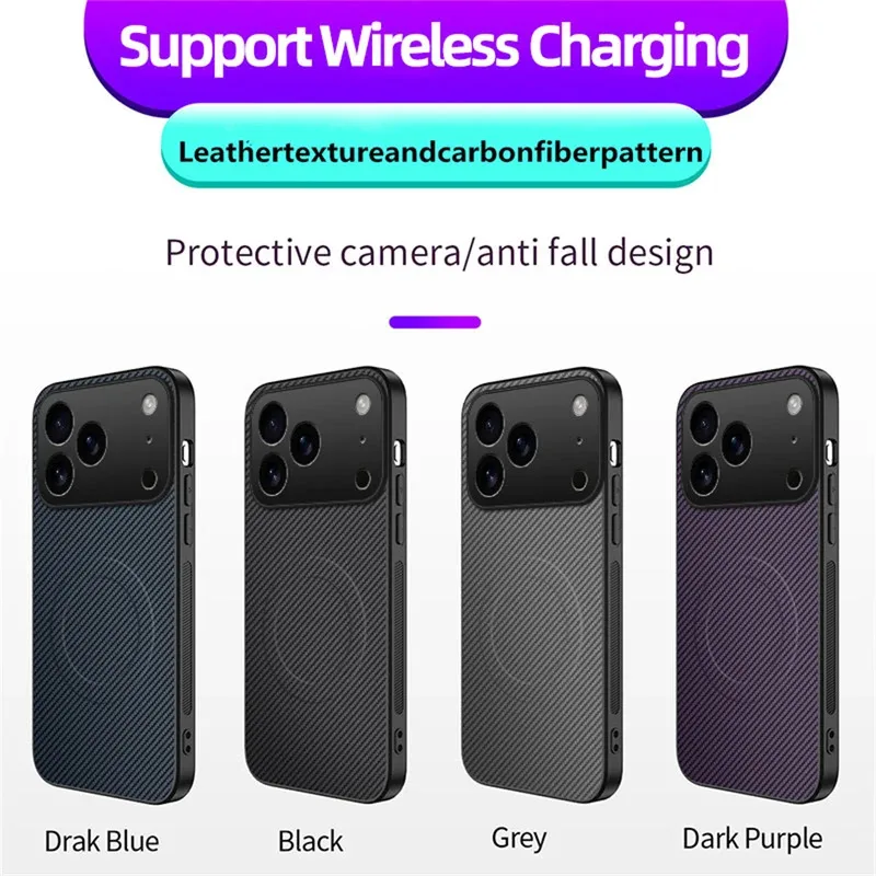 Ultra Thin Carbon Fiber Magnetic Leather Shockproof Military Phone Case with Magsafe Compatibility