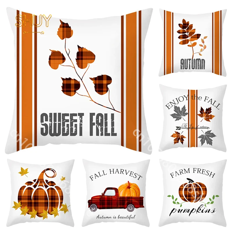 

Pumpkin Maple Leaf Pillow Case Home Sofa Thanksgiving Party Decoration Square Waist Throw Pillowslip Chair Bed Decor Pillowcase