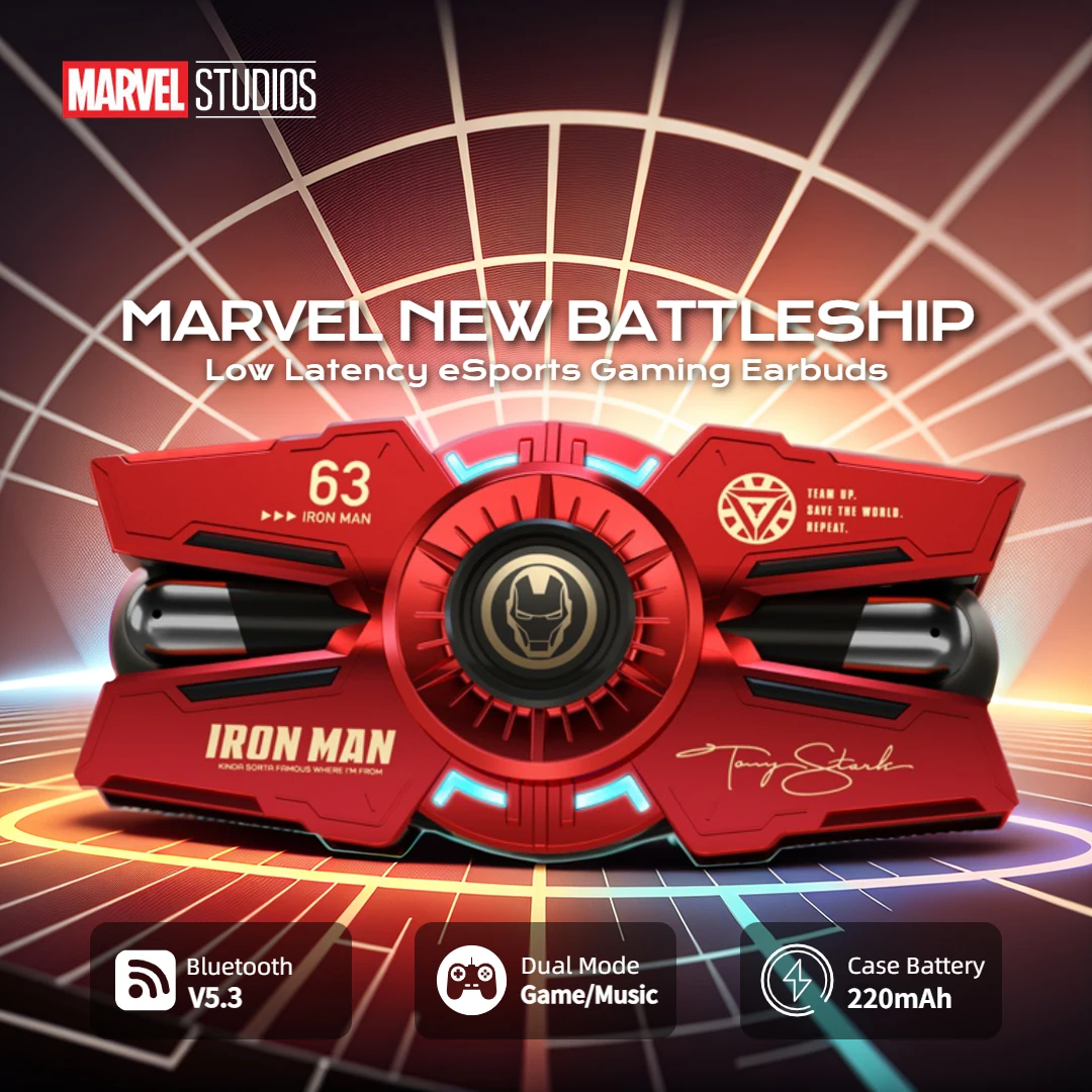 

Disney Marvel IronMan TWS Gaming Earbuds Noise Cancelling Bluetooth 5.3 Wireless Earphones Low Latency eSports Gamer Headphones