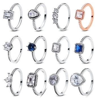 Anelli originali in argento sterling 925 per le donne Corona di cristalli Anello di fidanzamento in oro rosa Anello impilabile per matrimonio Regalo d'amore