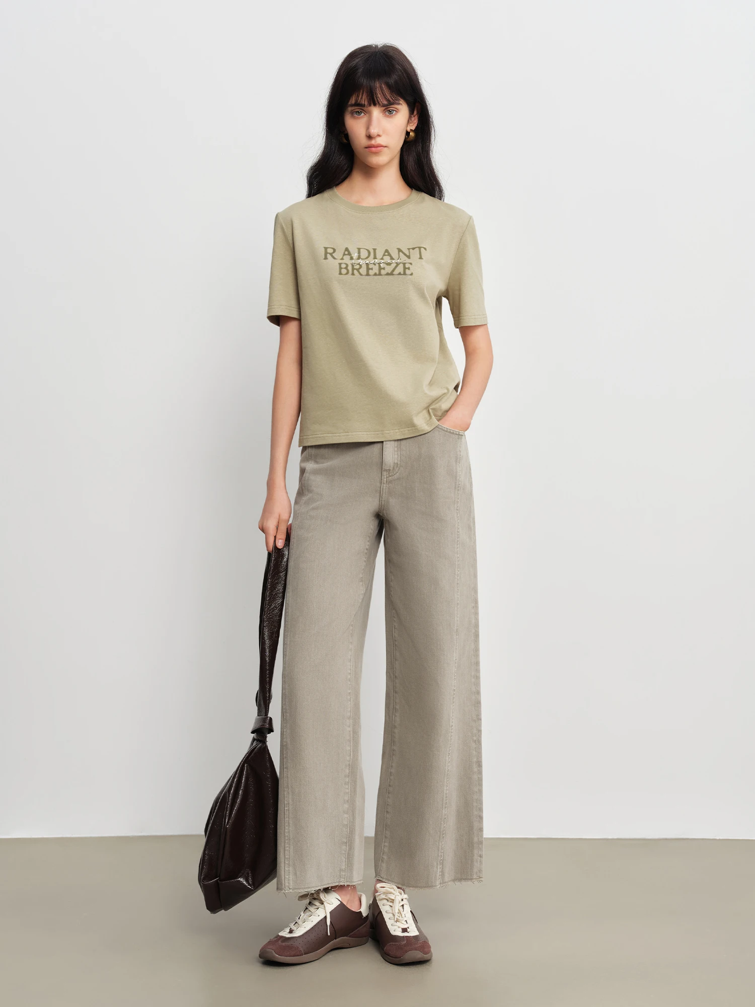 ZIQIAO Patchwork Design Straight Ankle-length Jeans Frayed Edges Women's Spring 2026 New Arrivals Commuting Basics 4