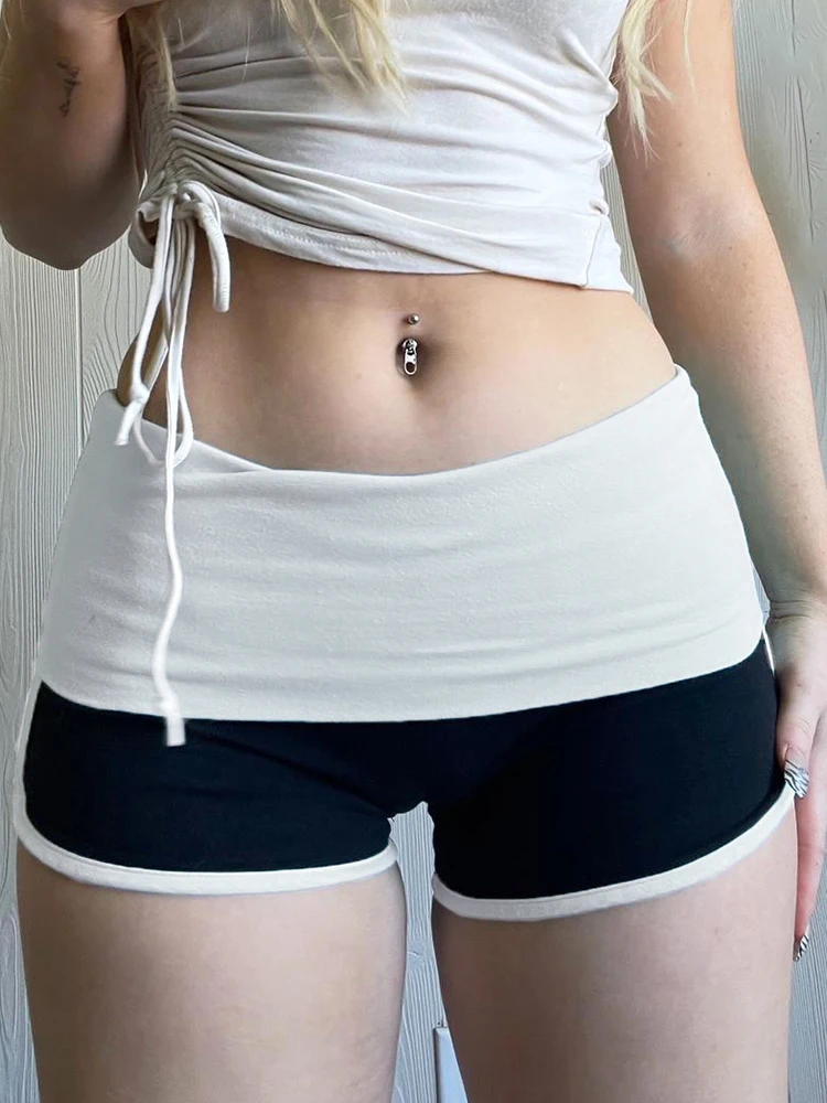 IAMSURE Sporty Activewear Contrast Color Patchwork Shorts Preppy Style Low-Waisted Shorts Women 2024 Summer Fashion Streetwear