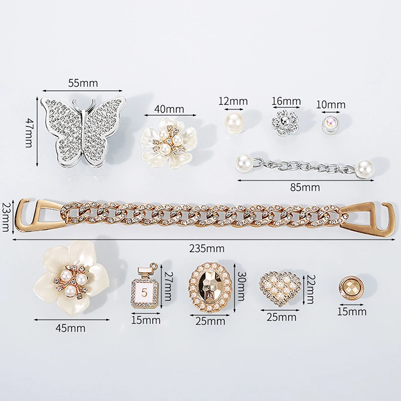New Fashion Set Hole Shoe Charms Accessories Shoe Buckle Cute Pearl Bear Water Diamond Chain DIY 3D Shoes Decorations