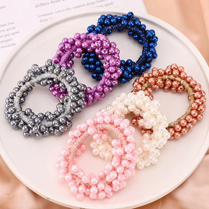 

Women's Elegant Simulation Pearl Headband Fashionable Colorful Elastic Bead Headband Ponytail Girl Hair Accessories